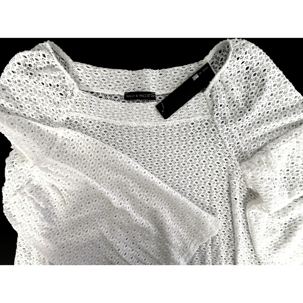 Festival White Crochet Eyelet‎ Top New Bell Sleeve Stretch Romantic Fairy Y2K